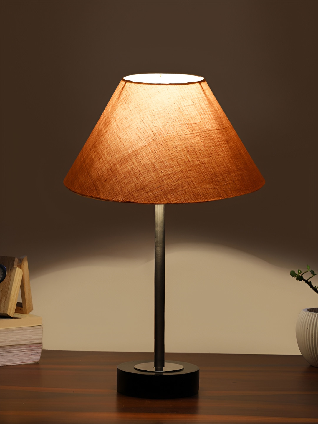 Aura Grey & Steel Metal Frusturical Shaped Table Lamp