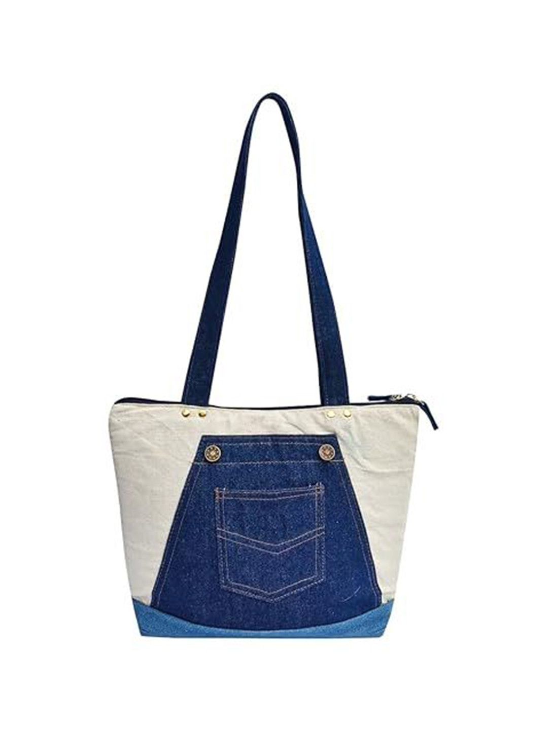 The Purani Jeans Colourblocked Patchwork Denim Canvas Shopper Tote Bag