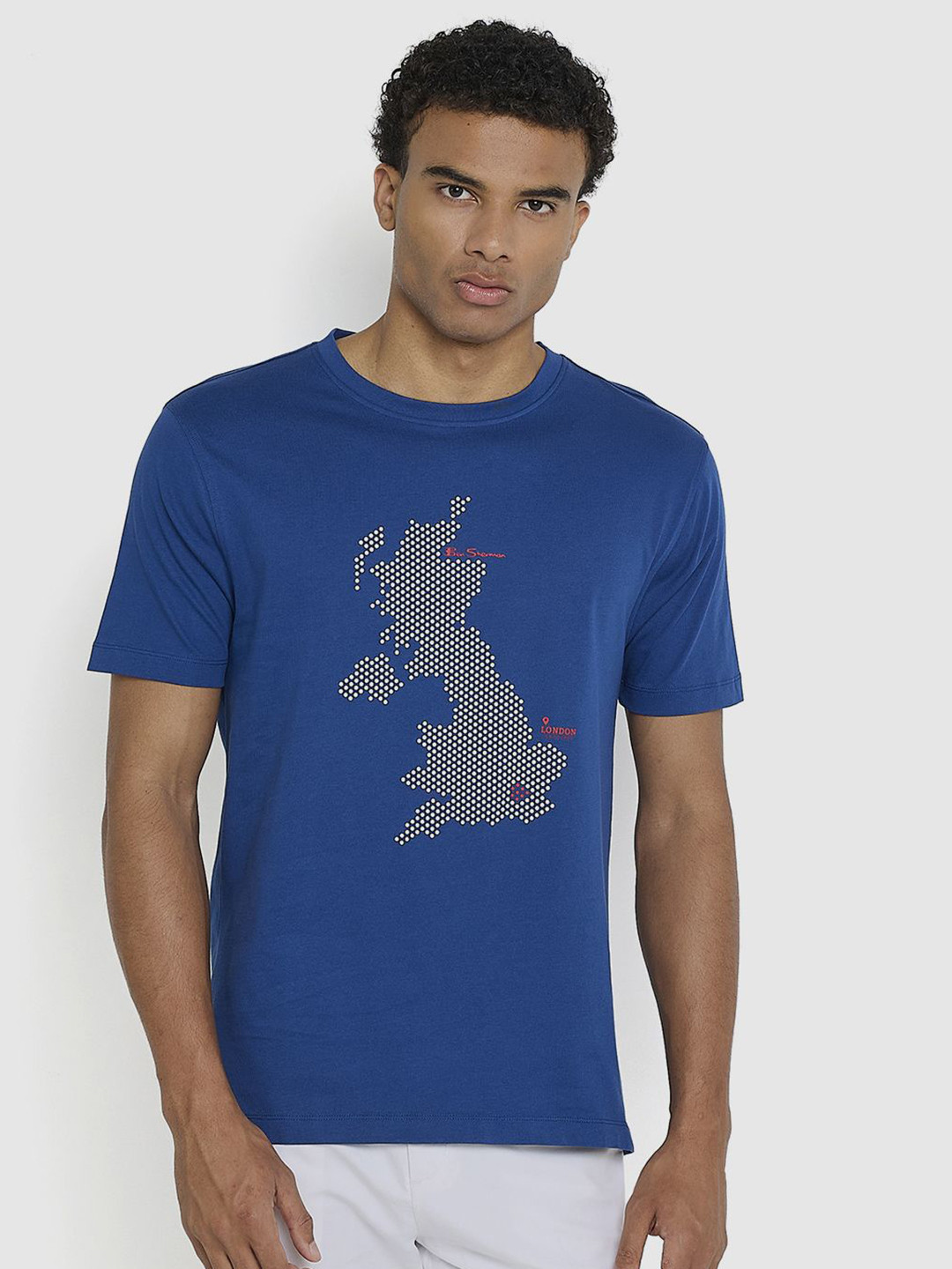 BEN SHERMAN Graphic Printed Round Neck Cotton T-shirt