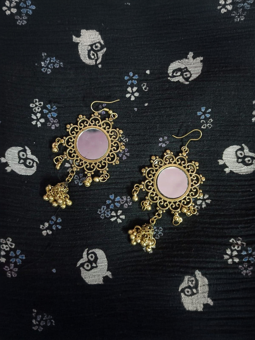ZURIKRISHA Gold-Plated Artificial Stones Studded & Beads Beaded Dome Shaped Jhumkas