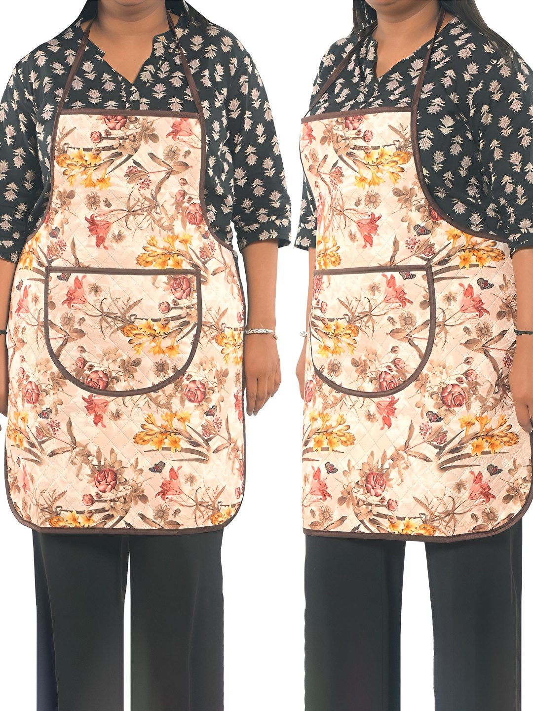 Aura 2-Pcs Cream-coloure & Brown Printed WaterproofAprons