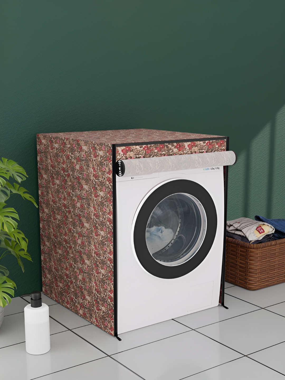 Myntra Elegant Homes Brown & Red Printed Front Loaded Washing Machine Cover