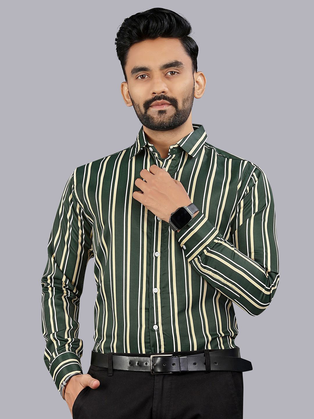 SOLSTICE Men Vertical Striped Spread Collar Satin Casual Shirt