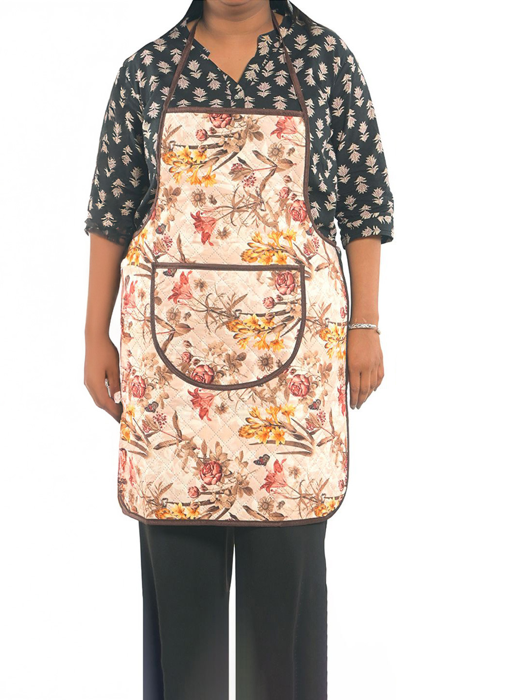 Kuber Industries 2-Pcs Cream-colored & Red Printed Waterproof Apron
