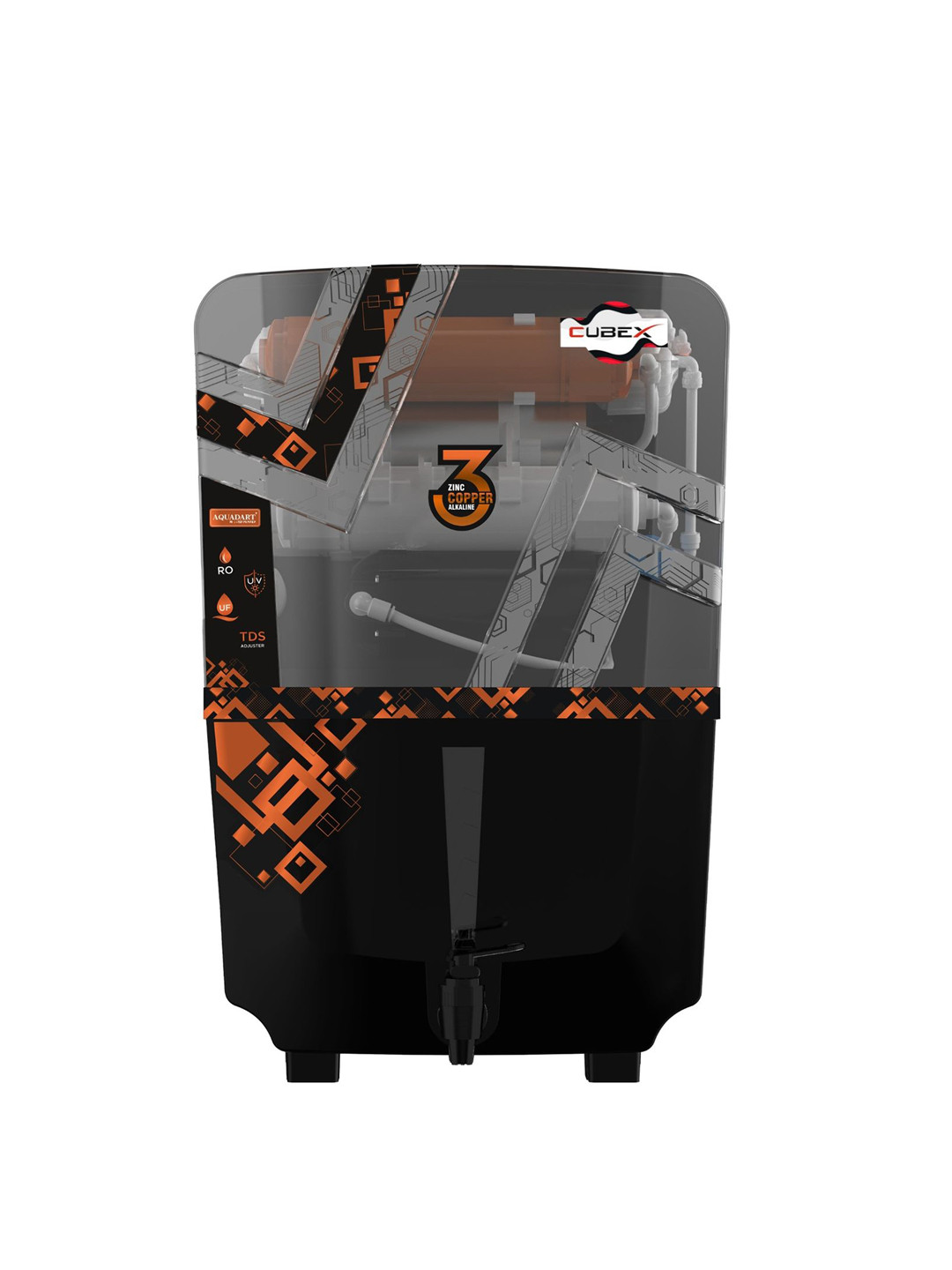 Cube X Transparent & Black RO Water Purifier With Zinc Filter