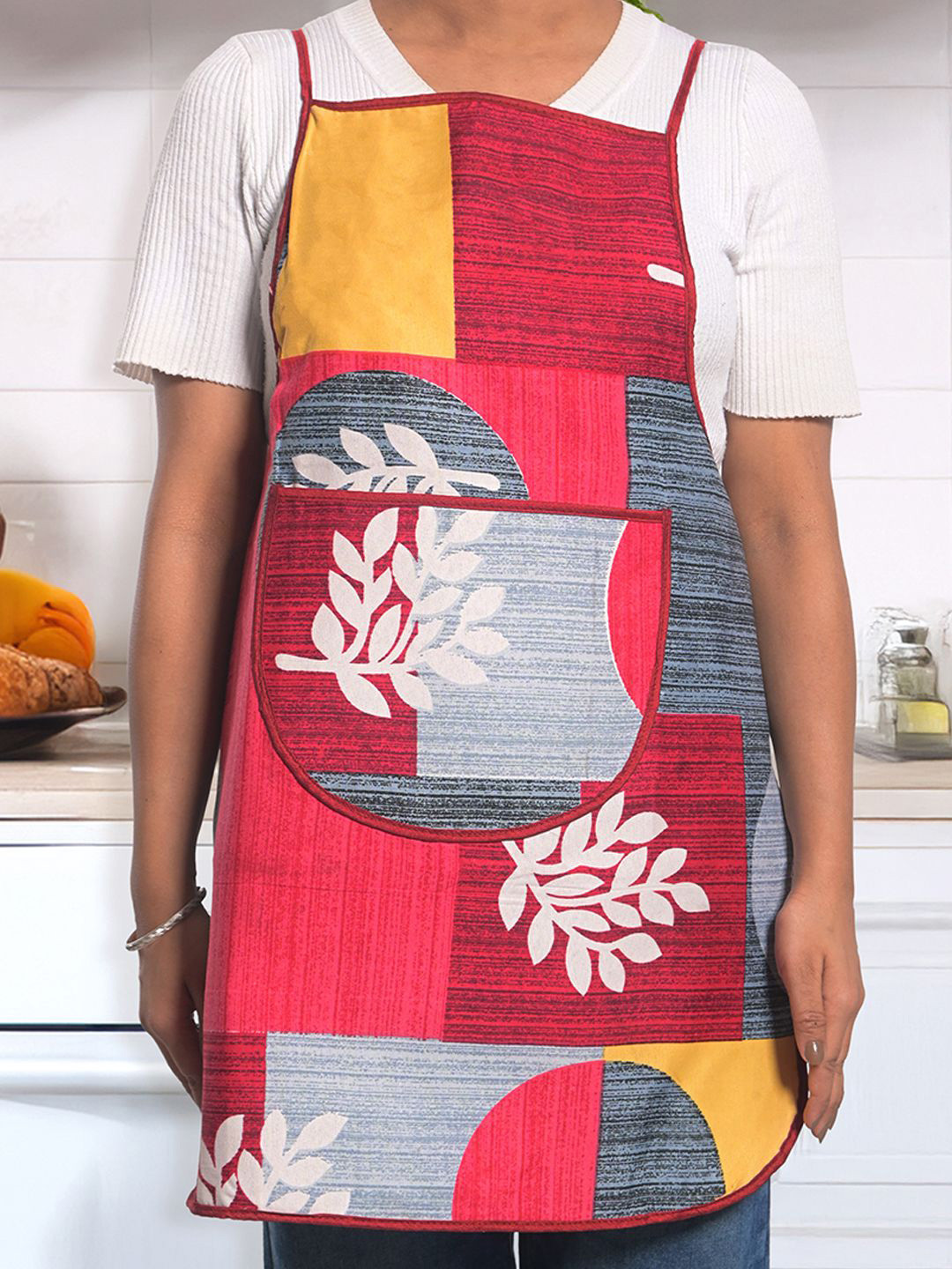 Kuber Industries Yellow & Red Printed Waterproof Apron