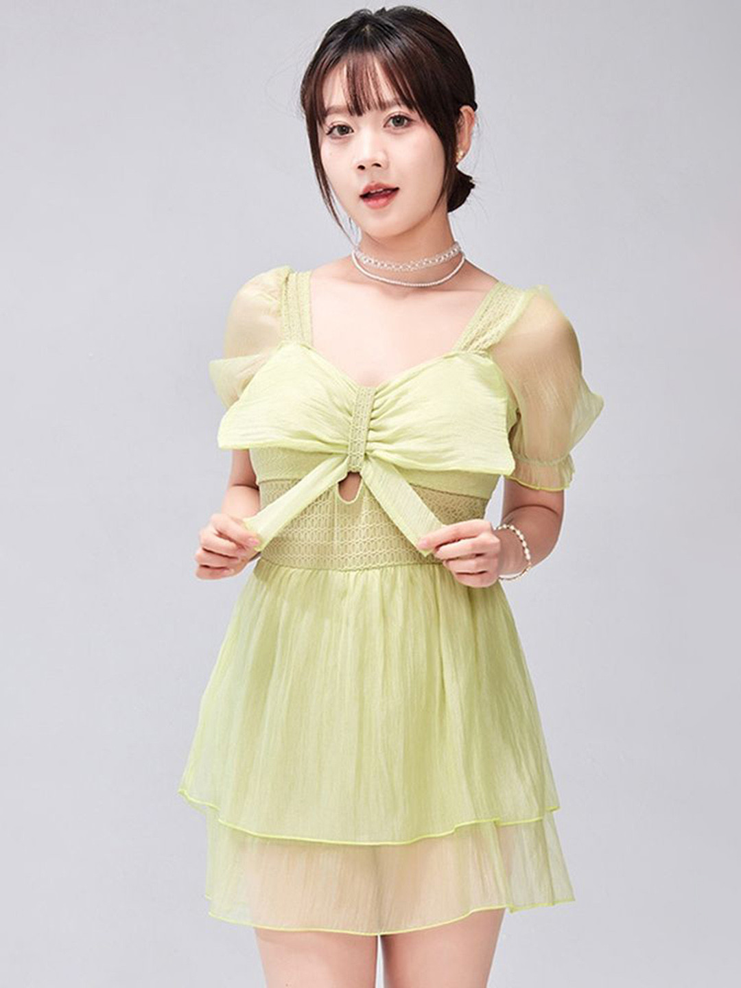 LULU & SKY A-Line Sweetheart Neck Bow Swimming Dress