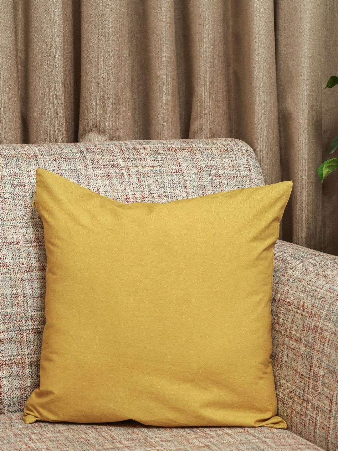 Sangria  Golden Grace Mustard Cotton Square Cushion Cover