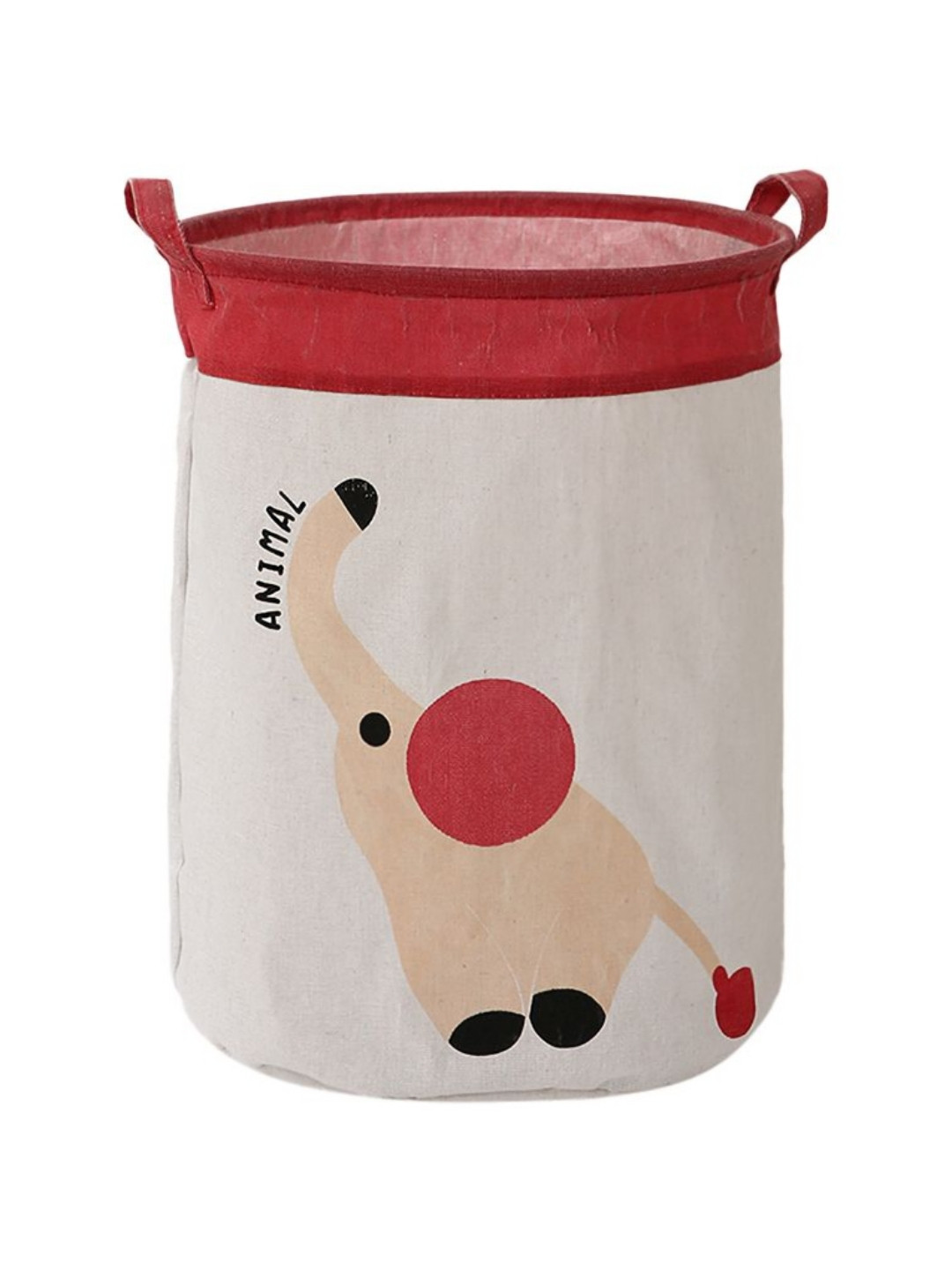 HOKIPO White & Red Printed Elephant Printed Toy Organiser Laundry Storage Basket