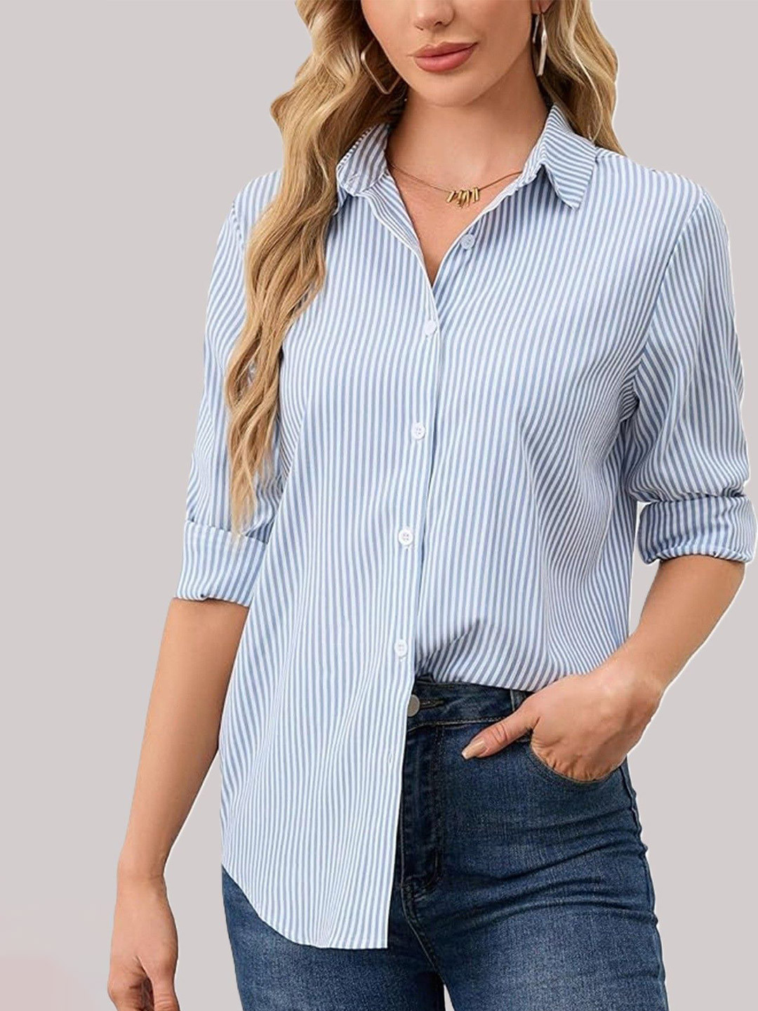 ADBUCKS Oversized Fit Vertical Striped Linen Casual Shirt