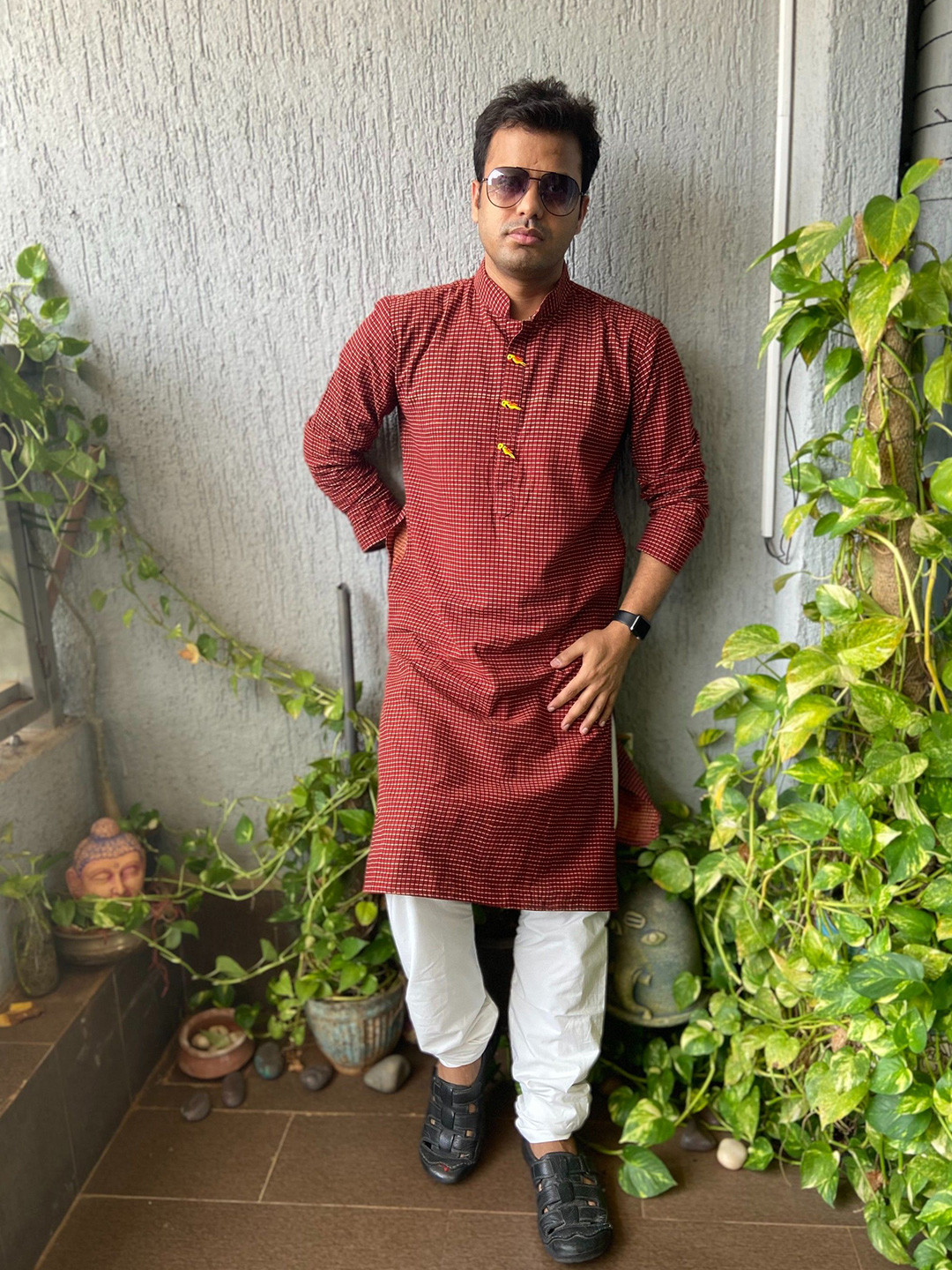 PRETANSHAH Men Striped Embroidered Mandarin Collar Regular A-Line Kurta