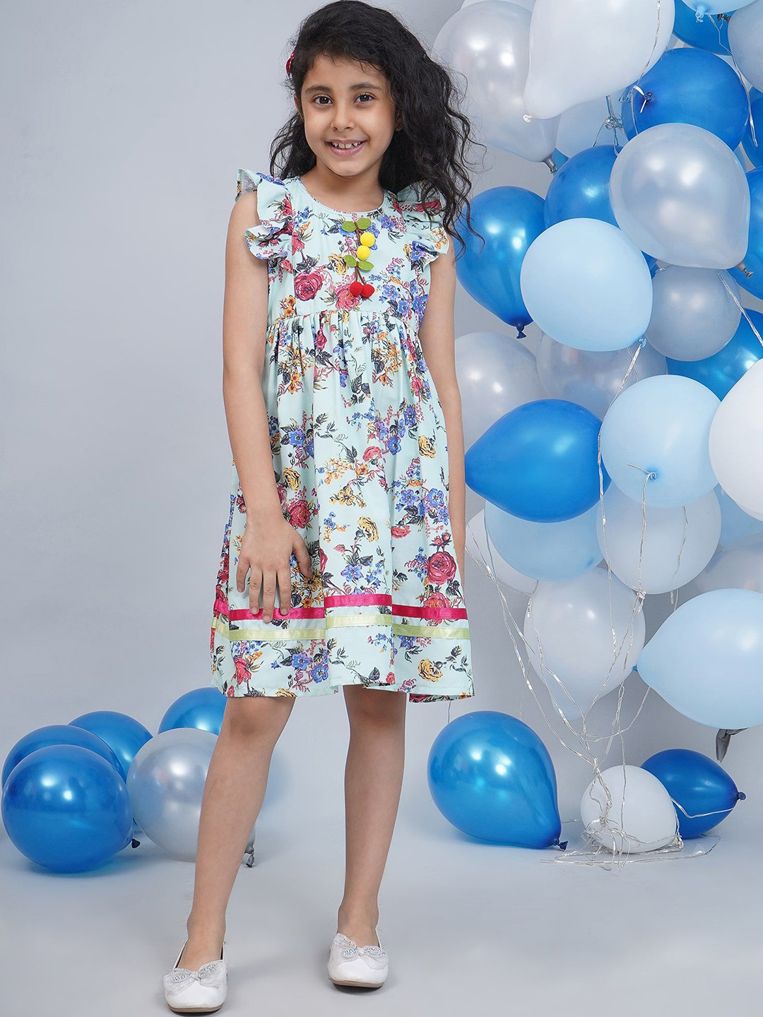 Little Bansi Floral Print Flutter Sleeve A-Line Dress