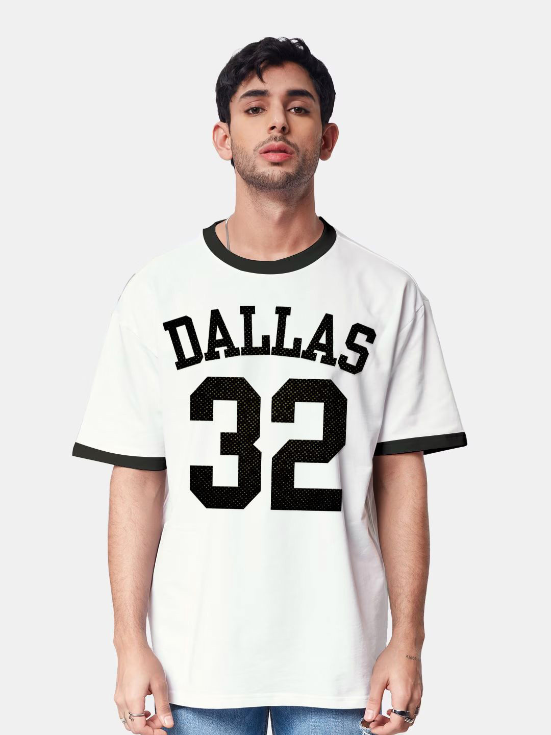 Crazymonk Oversized Dallas 32 Typography Printed Cotton T-Shirt