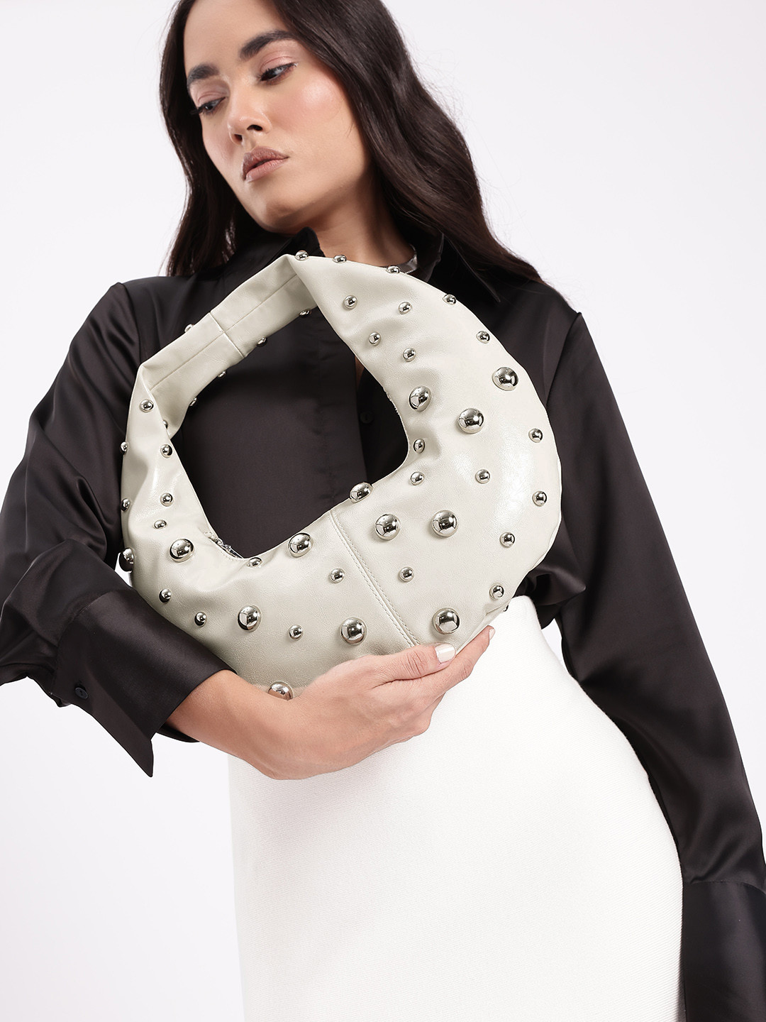 MANGO Studded Structured Shoulder Bag