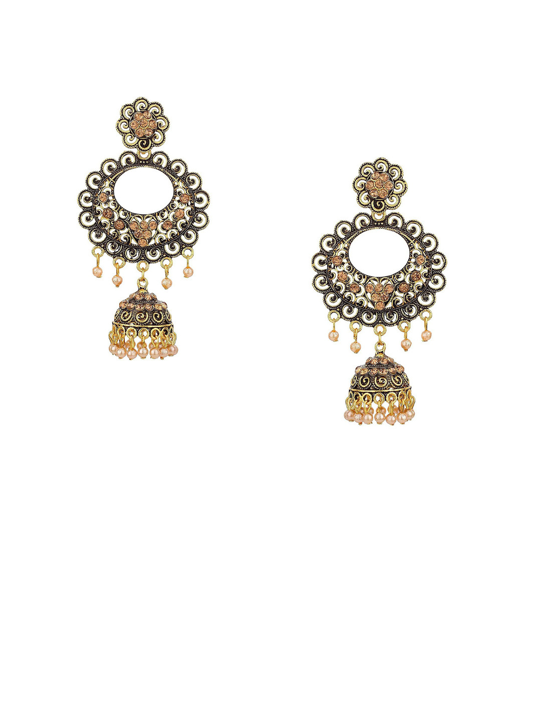 ZURIKRISHA Gold Plated Pearls Beaded Dome shaped Jhumkas