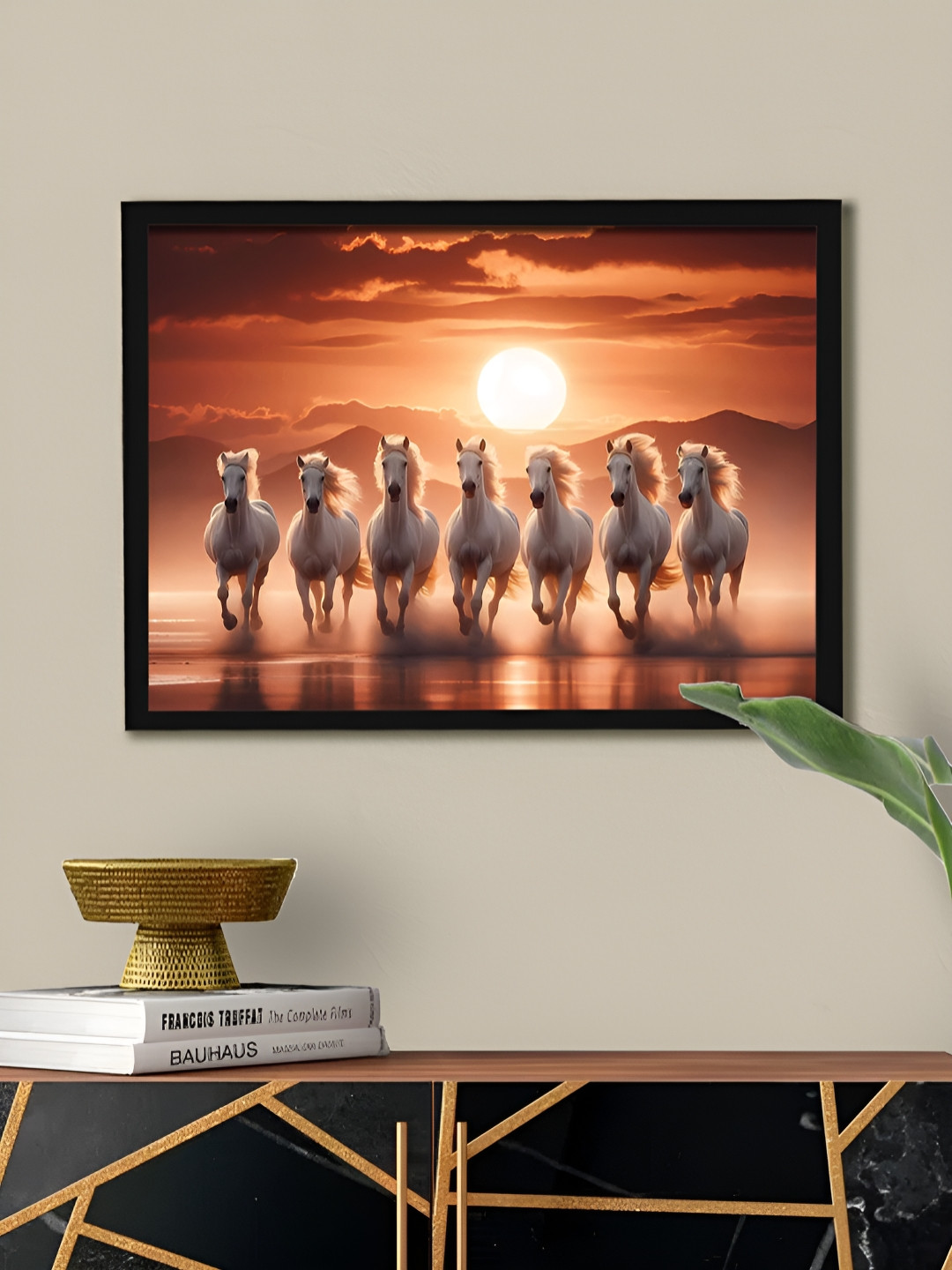Art Street Seven White Running Horses Wall Art Vastu Feng Shui Wall Art