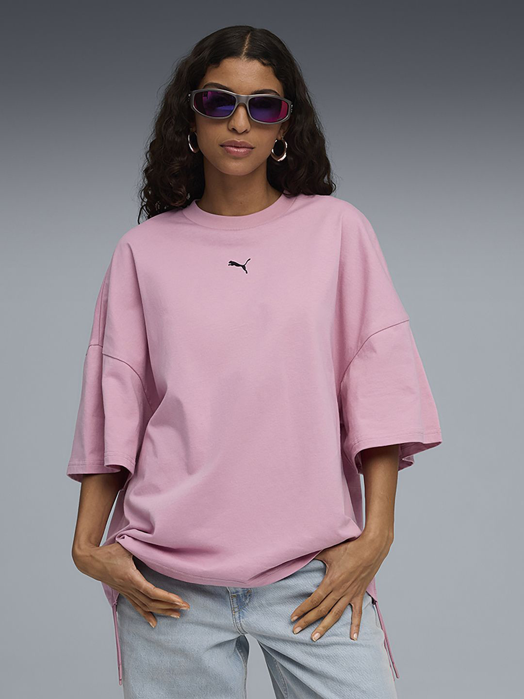 Puma Dare To Brand Logo Printed Pure Cotton Oversized Fit Ruched T-Shirt