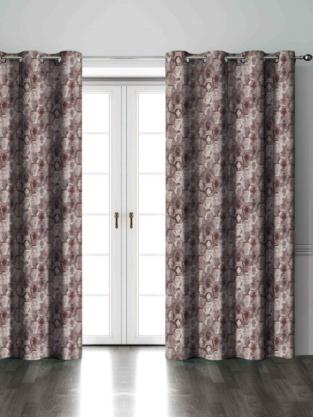 Aura Coffee Brown & Lavender 2 Pieces Abstract Printed Black Out Door Curtains