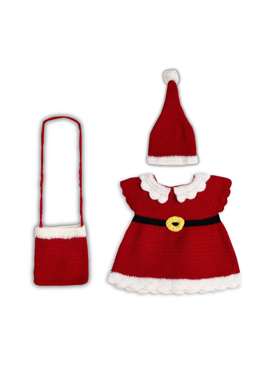 Clothes Shop Girls Woollen Jumper Dress With Cap and Sling Bag