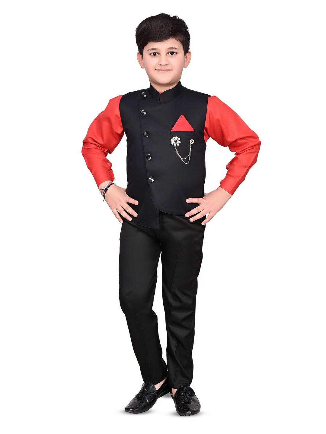 VALUE CREATION Boys Mandarin Collar Neck Single-Breasted Three-Piece Suit