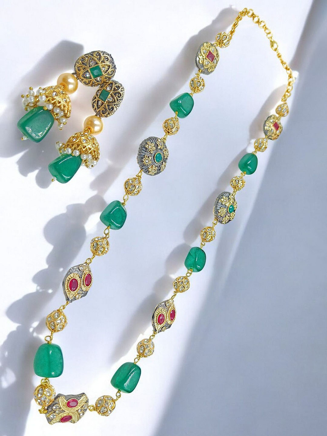 Knigght Angel Jewels Gold-Plated Beads & Stone Studded Jewellery Set