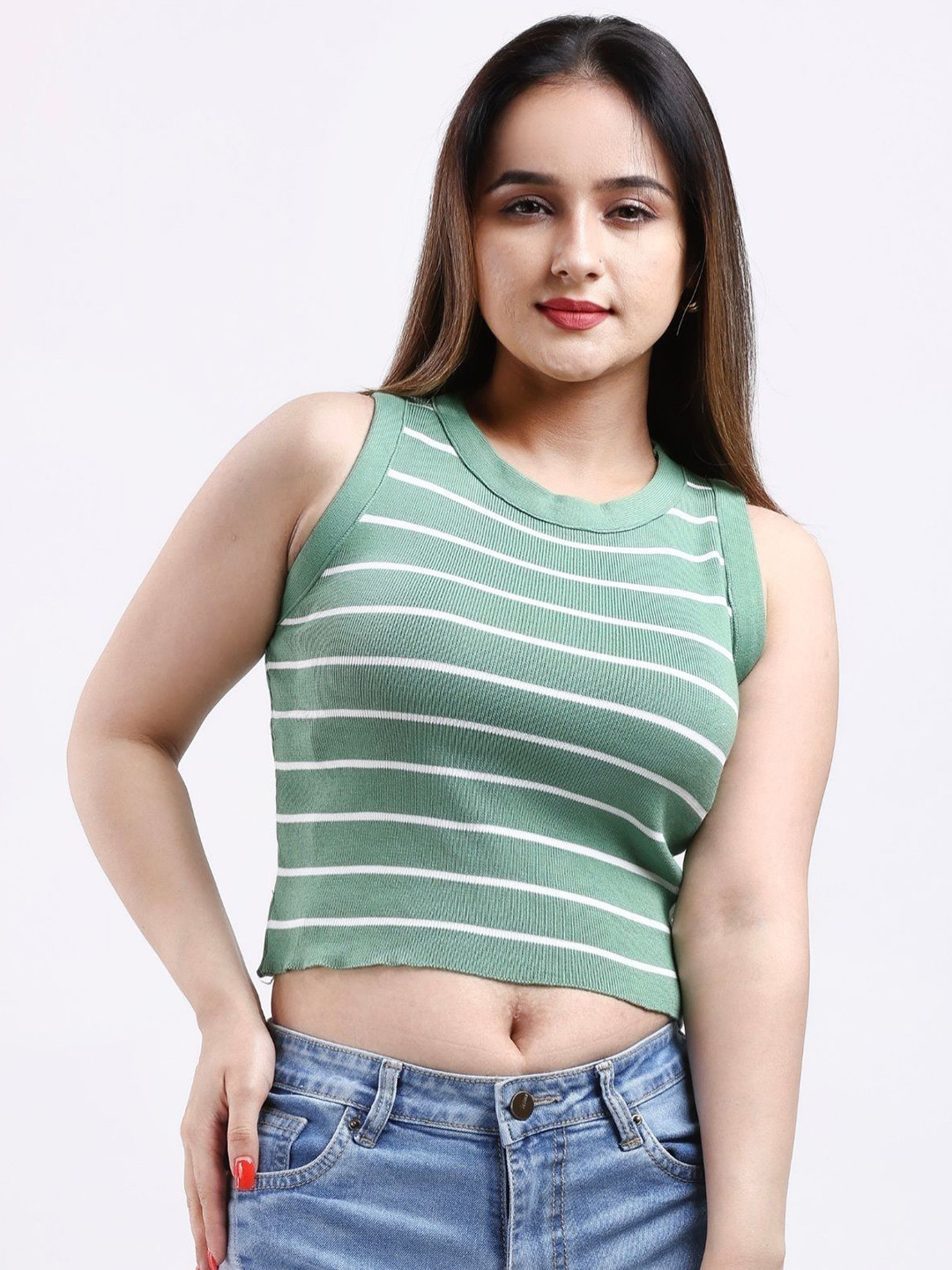 FEVERFEW Striped Cotton Tank Crop Top