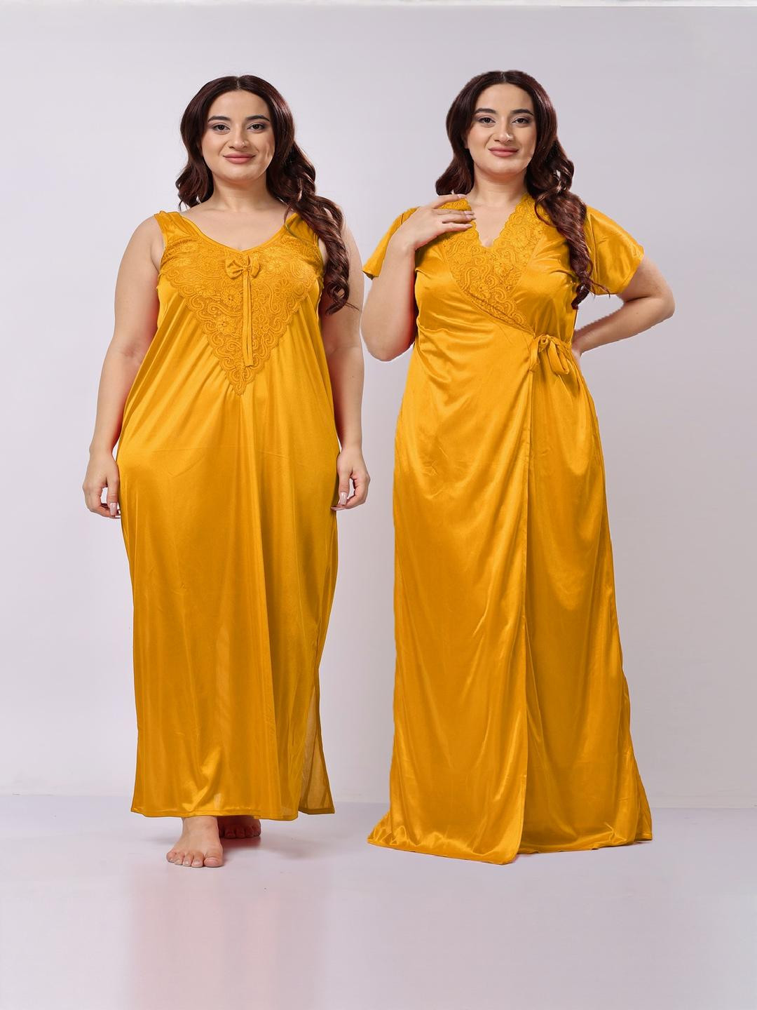 NIGHT KEYS Women Yellow Nightdress