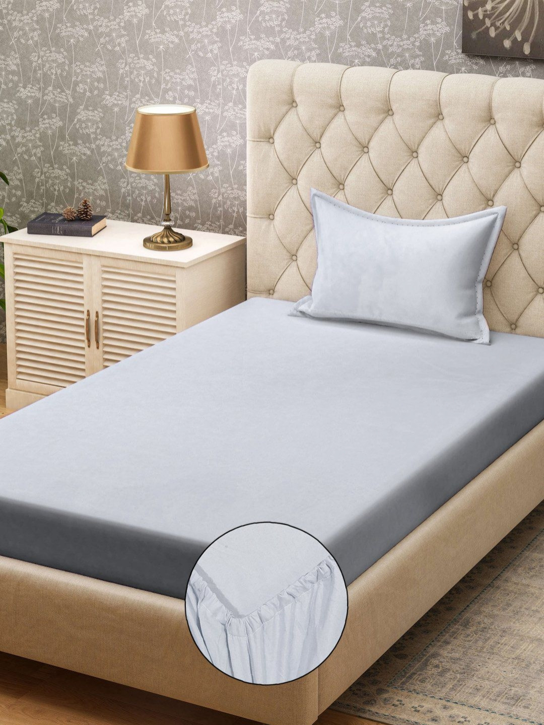 Myntra Elegant Homes Book Fold Grey 300 TC Single Bedsheet Set 2.25 x 1.5 m