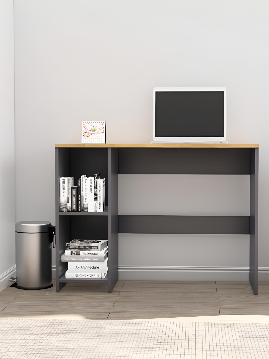 HEXA RED Grey Engineered Wood Study Table For Work From Home Students & Computer Table