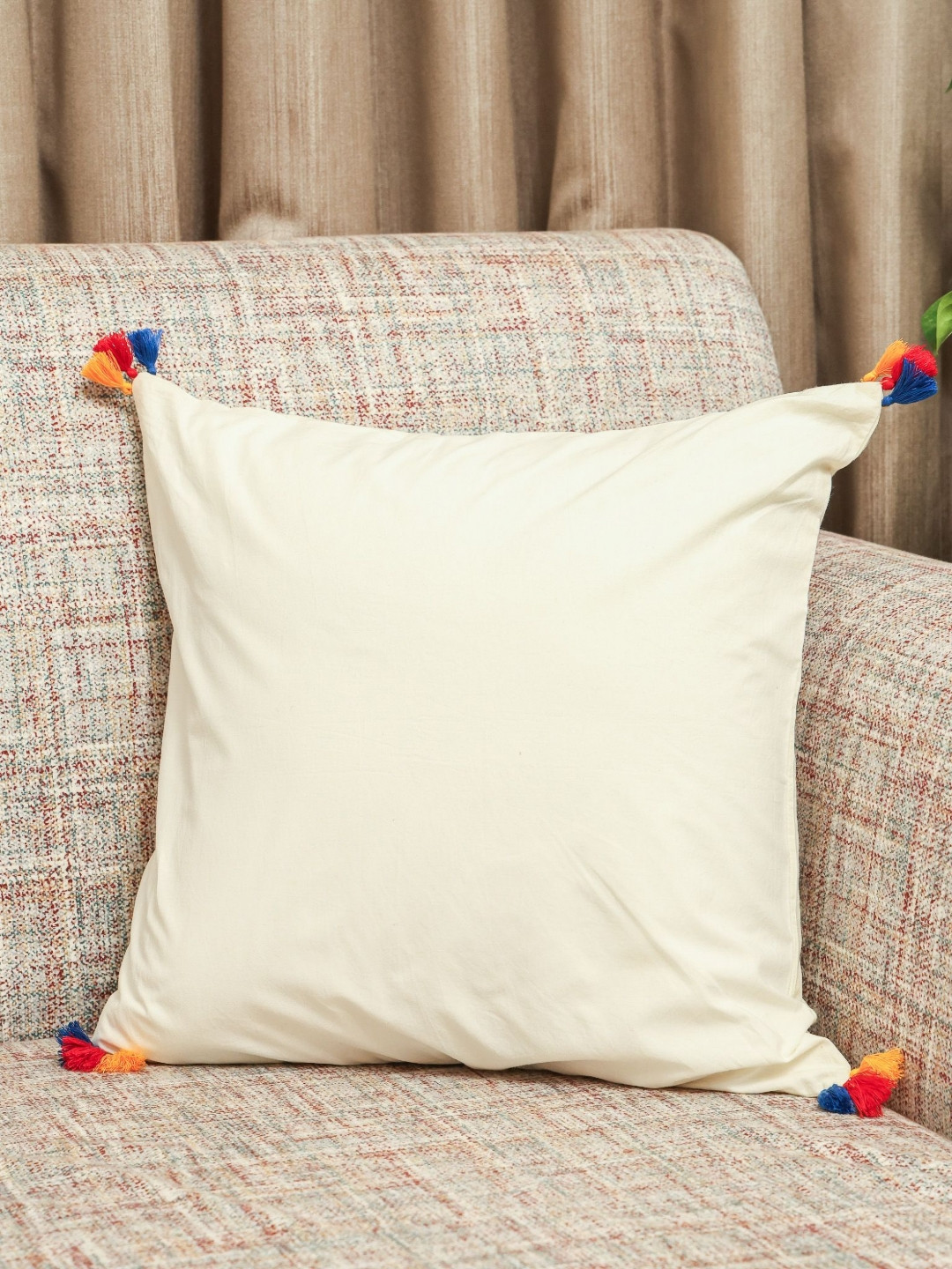 Sangria  Garden Mlange Beige & Blue Cotton Square Cushion Cover