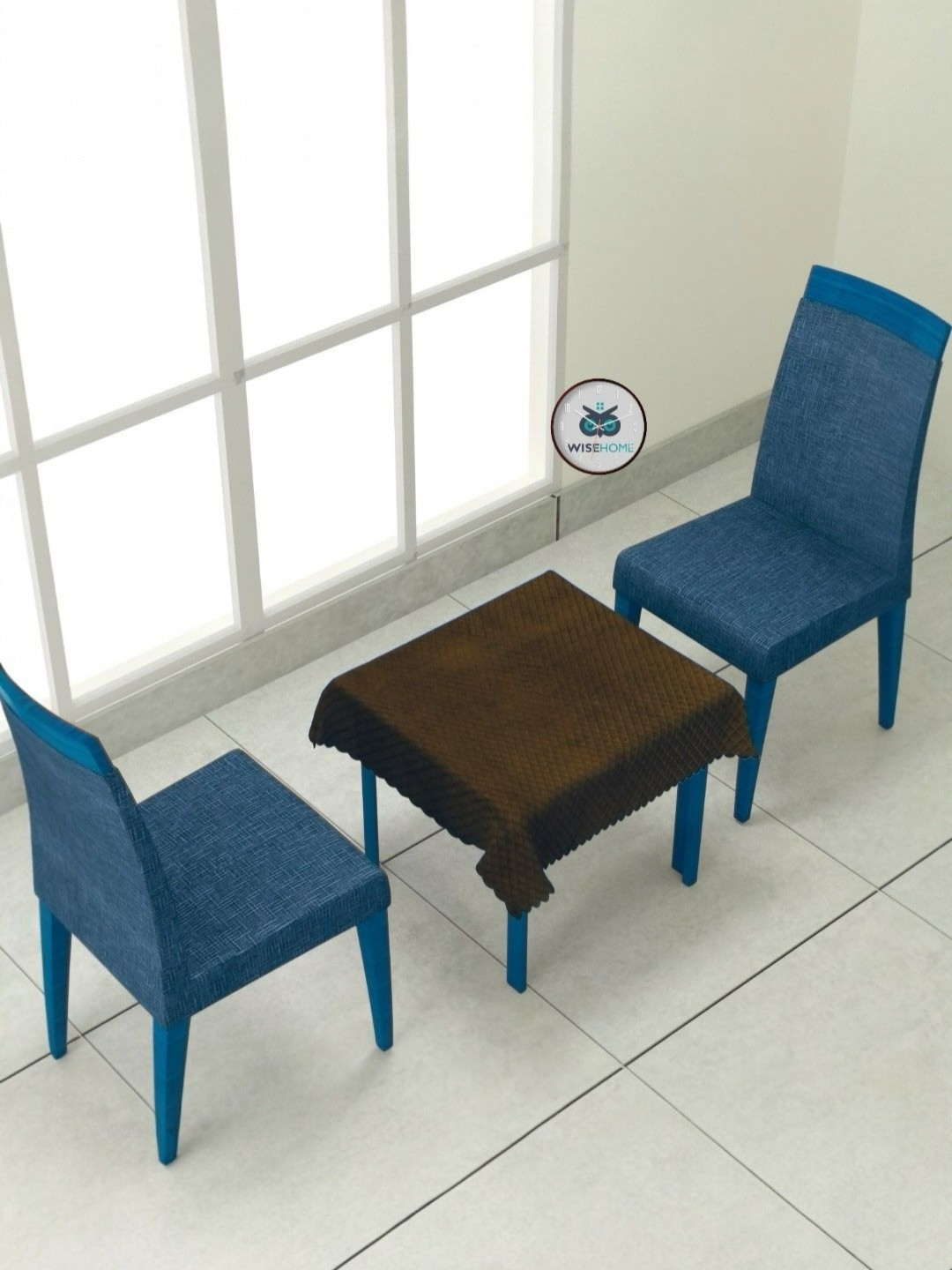 BIGGER FISH Coffee Brown 2-Seater Self Design Quilted Square Velvet Table Cover