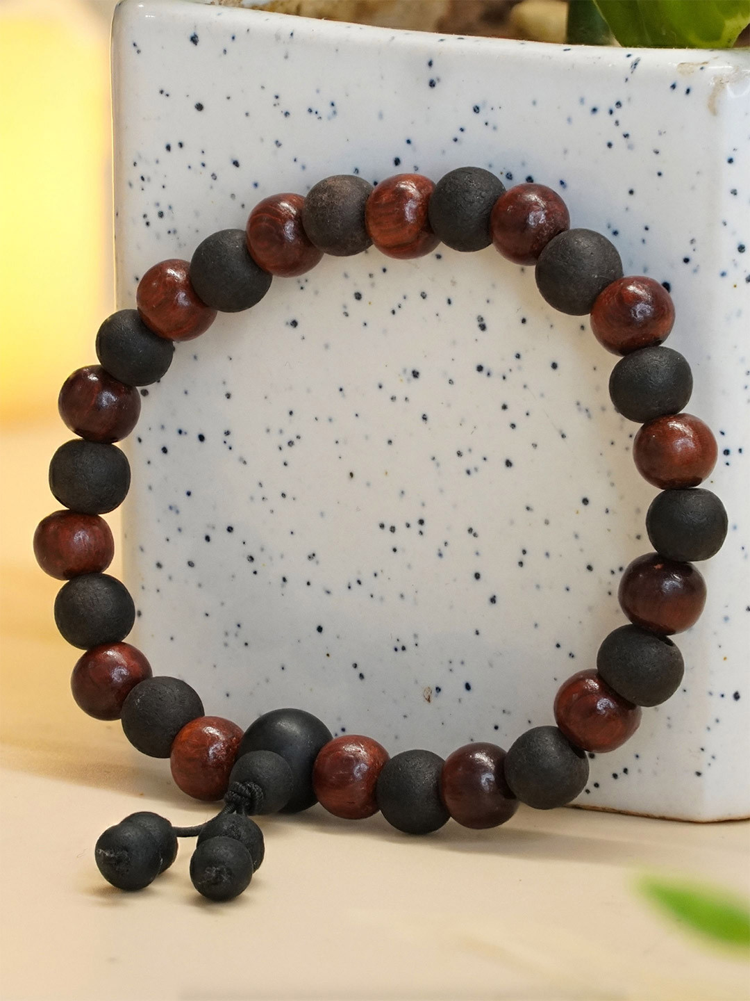 Japam Unisex Sandalwood and Karungali Beaded Elasticated Bracelet