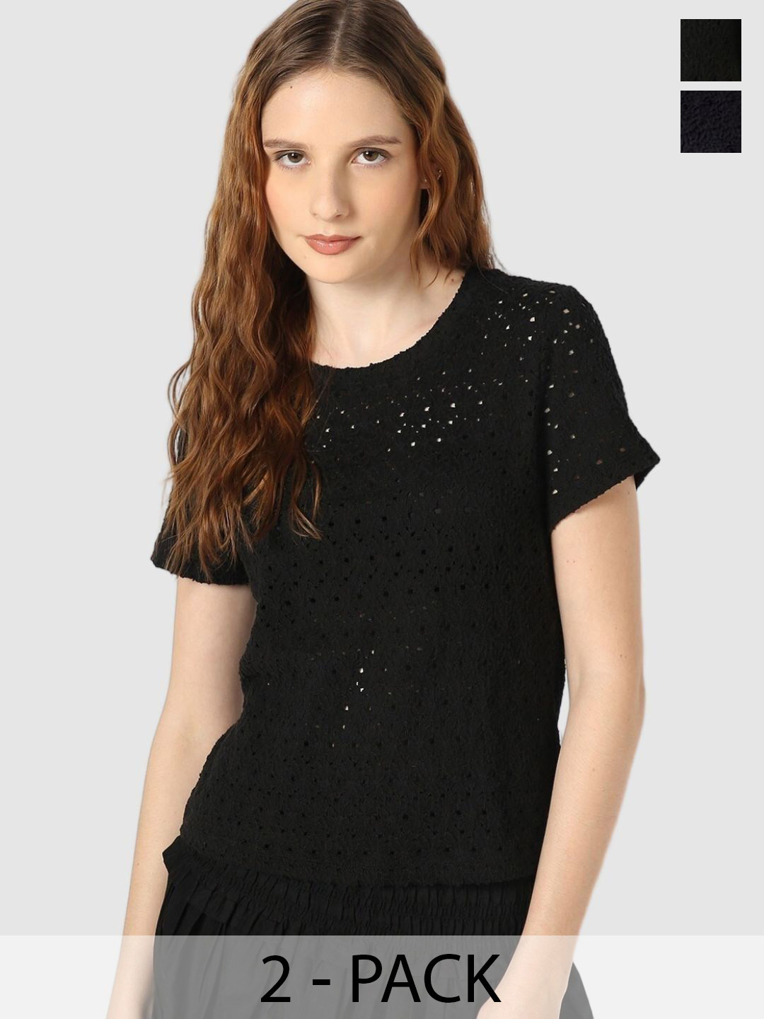 GAP Women Pack of 2 Self Design Round Neck Knitted Regular Tops