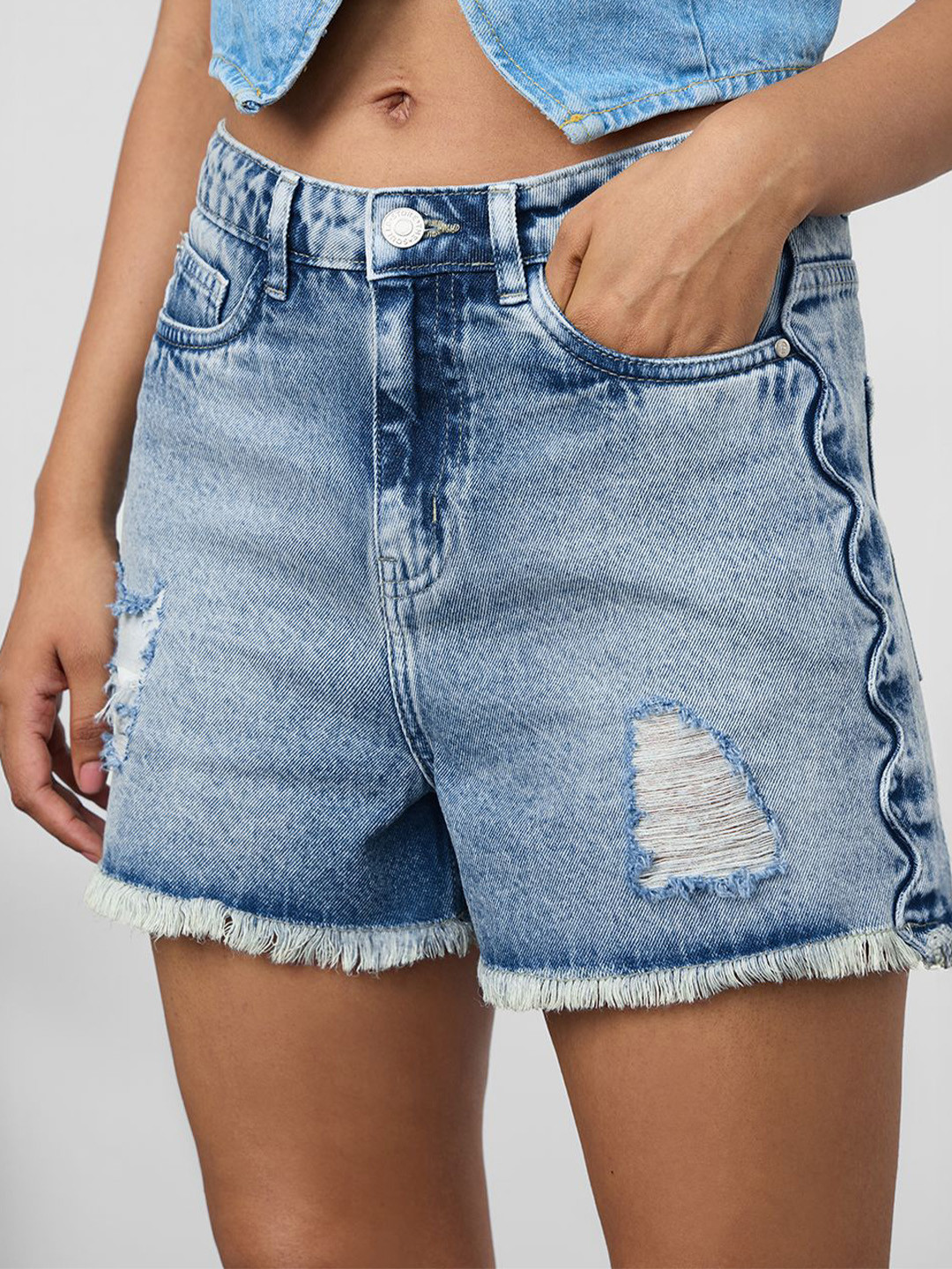 The Souled Store Women Mid-Rise Cotton Denim Shorts Cube