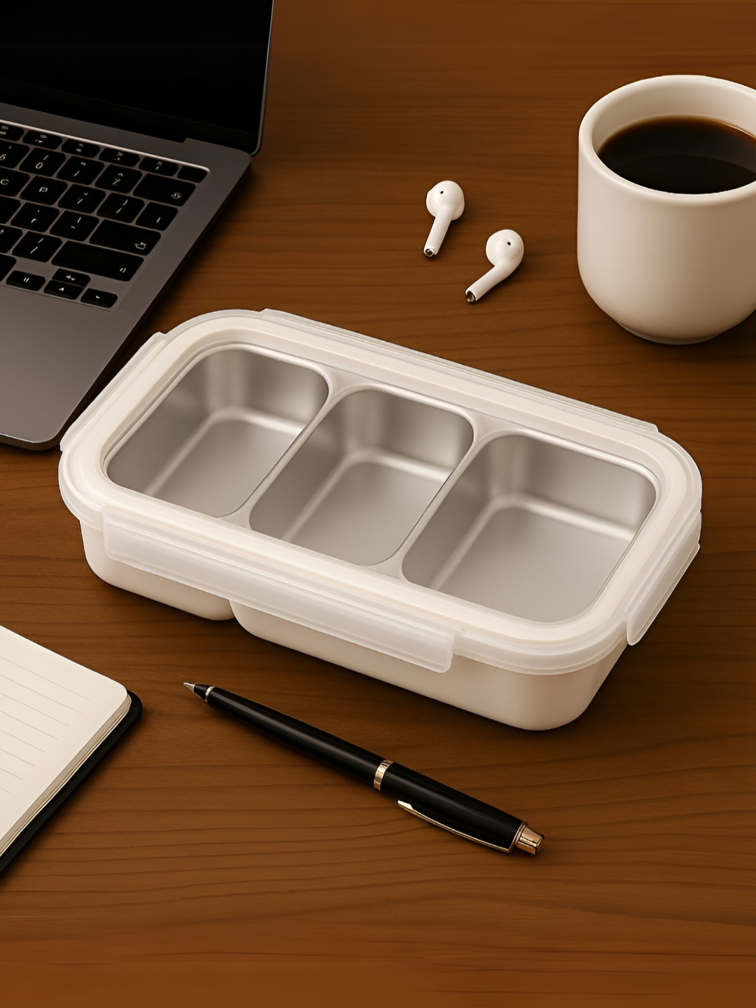Myntra Elegant Homes White Stainless Steel Dishwasher Safe Lunch Box 600ML