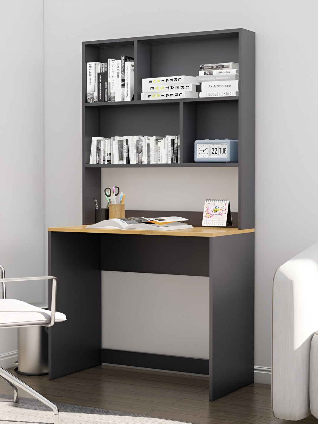 HEXA RED Grey Engineered Wood Study Table For Work From Home Students & Computer Table