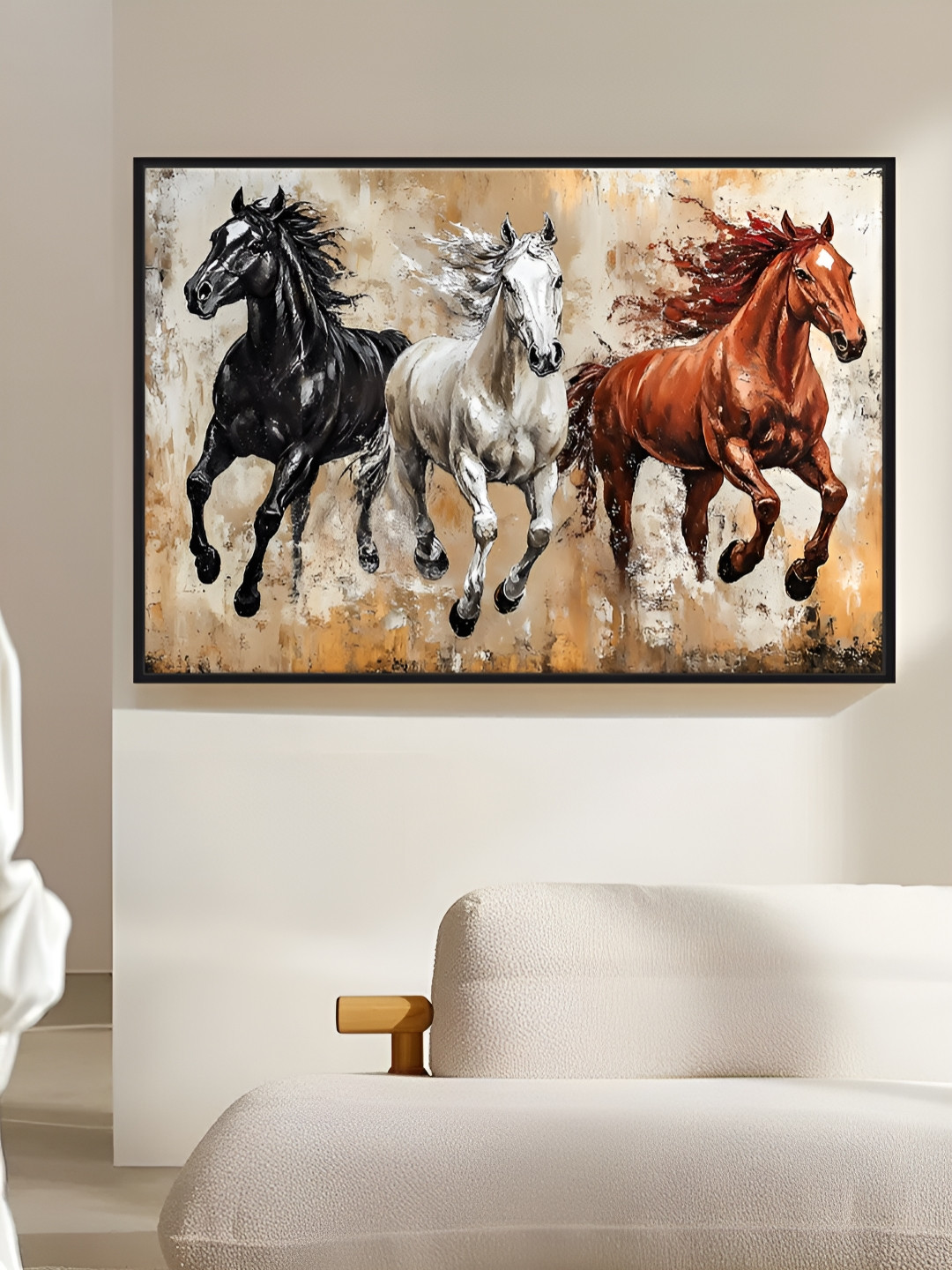 Art Street Landscape Abstract Framed Canvas Wall Art Painting Three Running Horses