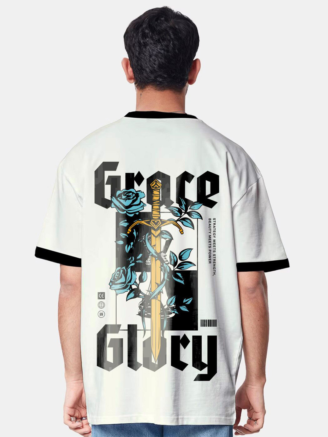 Crazymonk Oversized Grace Glory Typography Printed Cotton T-Shirt