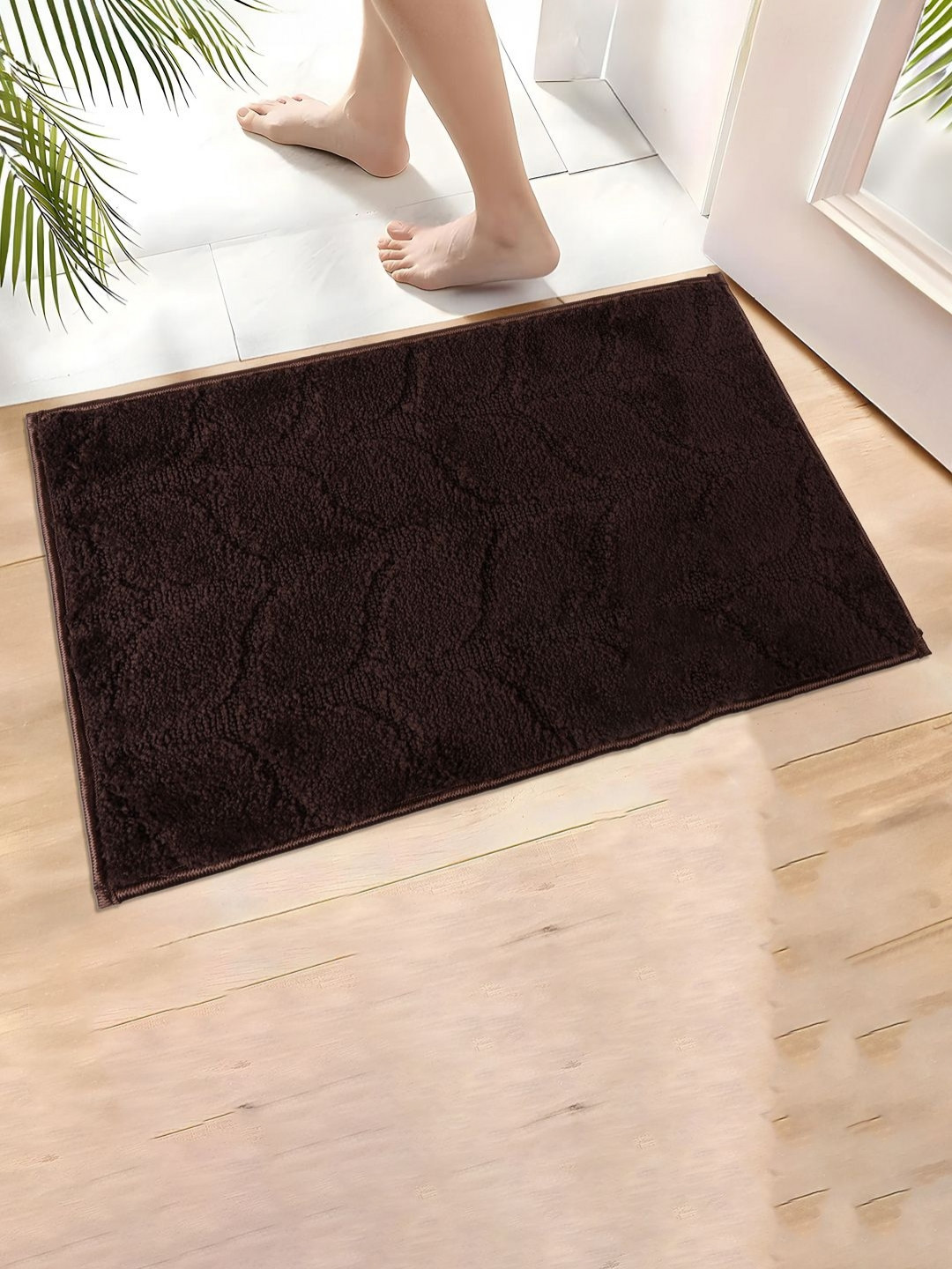 Myntra Elegant Homes Brown Leaf-Designed Ultra-Absorbing Rectangular Doormat