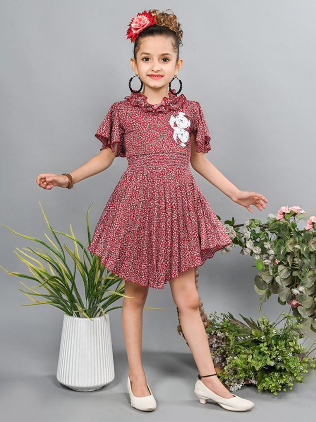 VALUE CREATION Girls Flared Sleeves Smocked Fit and Flare Dress