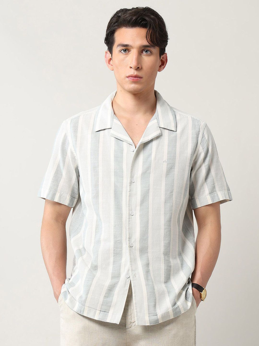 Arrow Relaxed Fit Vertical Striped Pure Cotton Formal Shirt