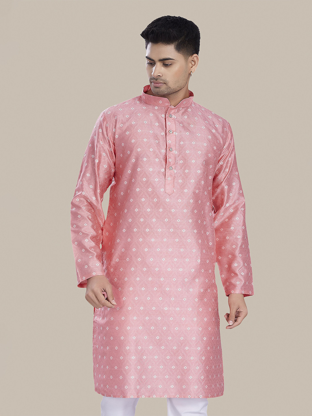 DIVISIVE Woven Design Mandarin Collar Straight Kurta