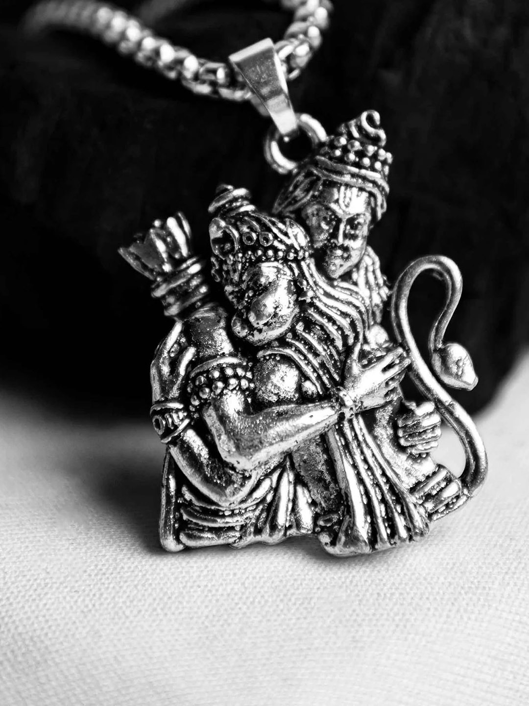 AGARWALPRODUCT Stainless Steel Silver-Plated Shree Ram Hanuman Contemporary Pendant Chain
