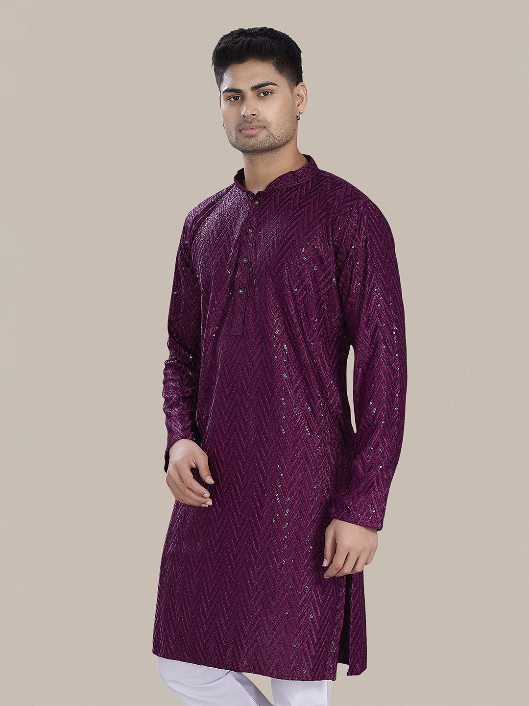 DIVISIVE Men Geometric Embroidered Daily Cotton A-Line Kurta