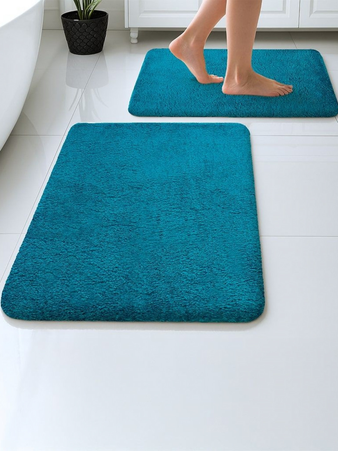 Pano Maples 2Pcs Teal-Blue Anti-Skid Super-Absorbent Quick-Drying 1200-GSM Bath Rugs