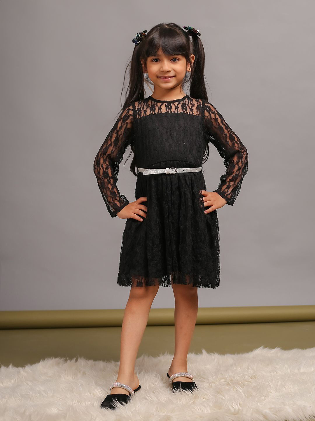 Budding Bees Girls Mesh Fit & Flare Dress