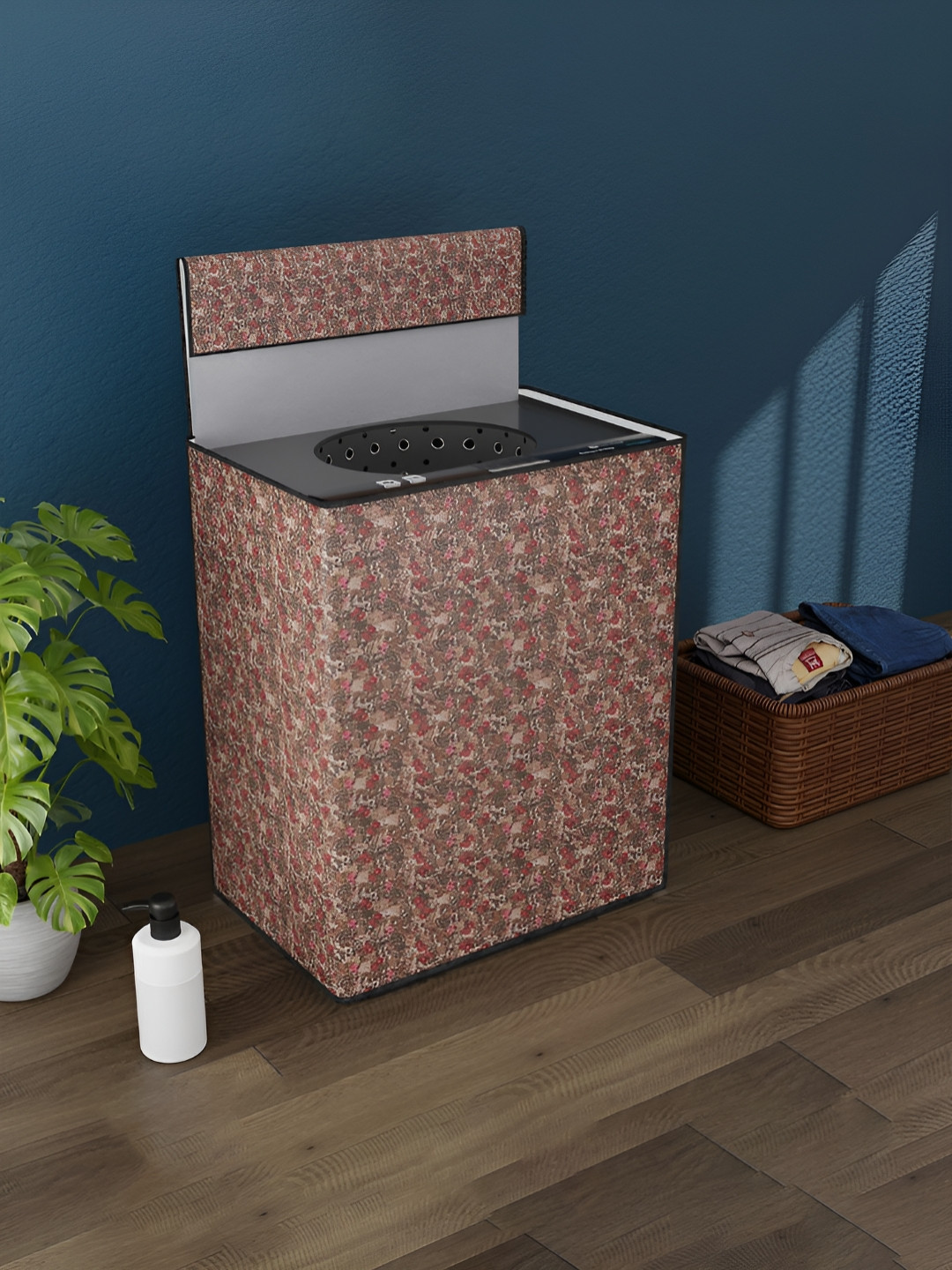 Myntra Elegant Homes Brown & Red Printed Front Loaded Washing Machine Cover