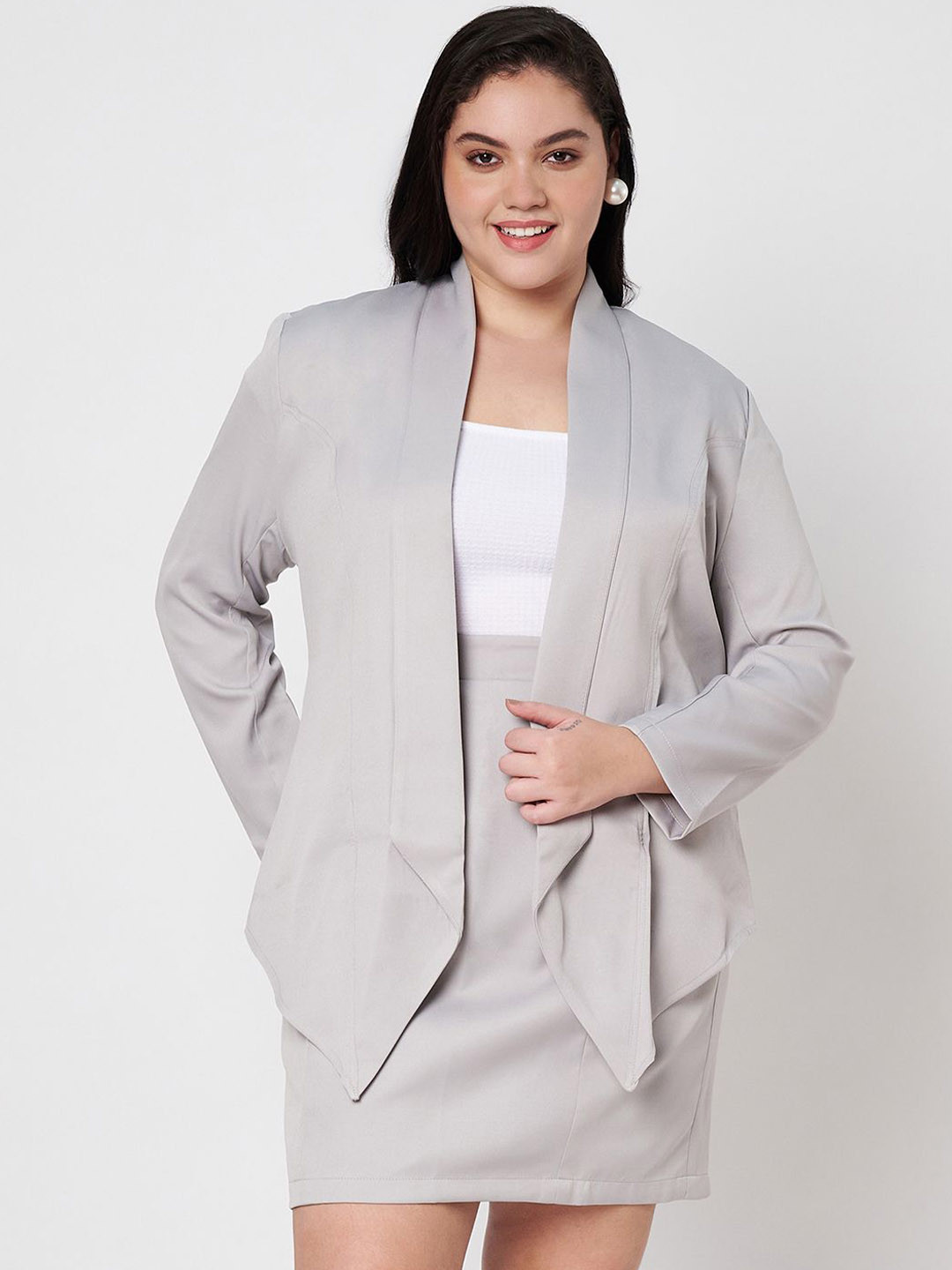 BRINNS Shawl Collar Neck Long Sleeves Blazer With Above Knee Length Skirt Suit