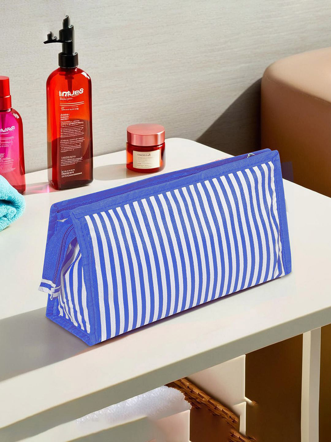 Kuber Industries Blue PVC Waterproof Toiletry Kit Organizer With 3 Compartment