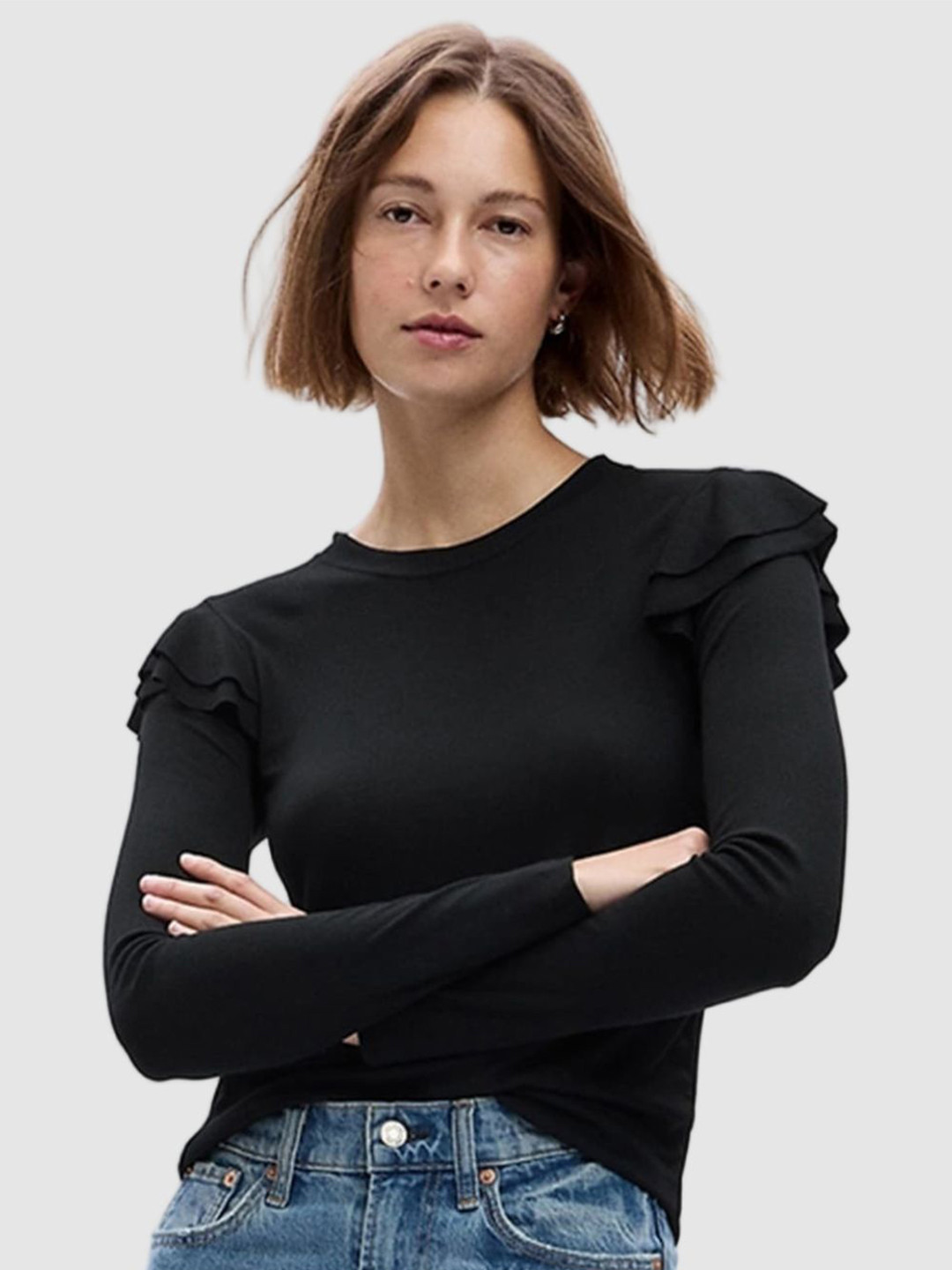 GAP Women Round-Neck Ruffle Detail Sleeves Top